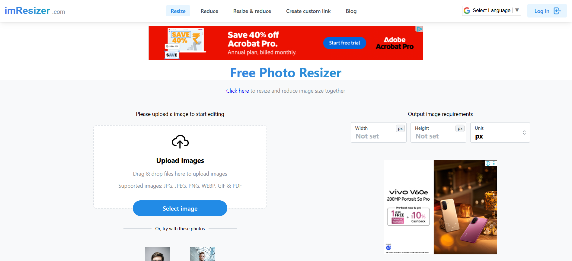 ImResizer online image resizing and optimization web application